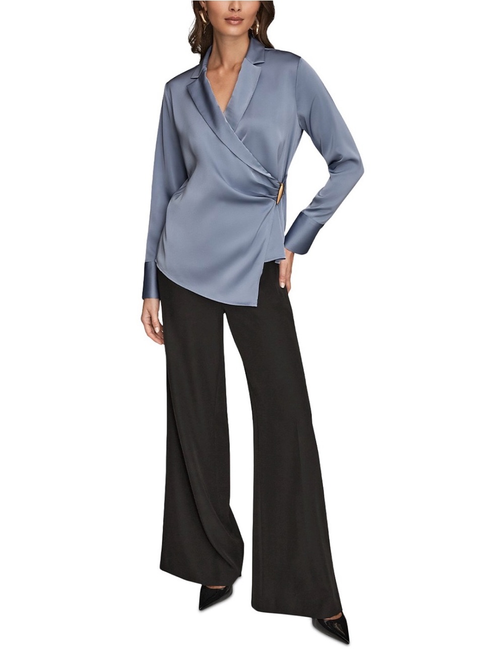 NWT Donna Karan Women's Wrap Long Sleeve V-Neck Top. LARGE. Tempest. Retail $129 - Picture 2 of 10